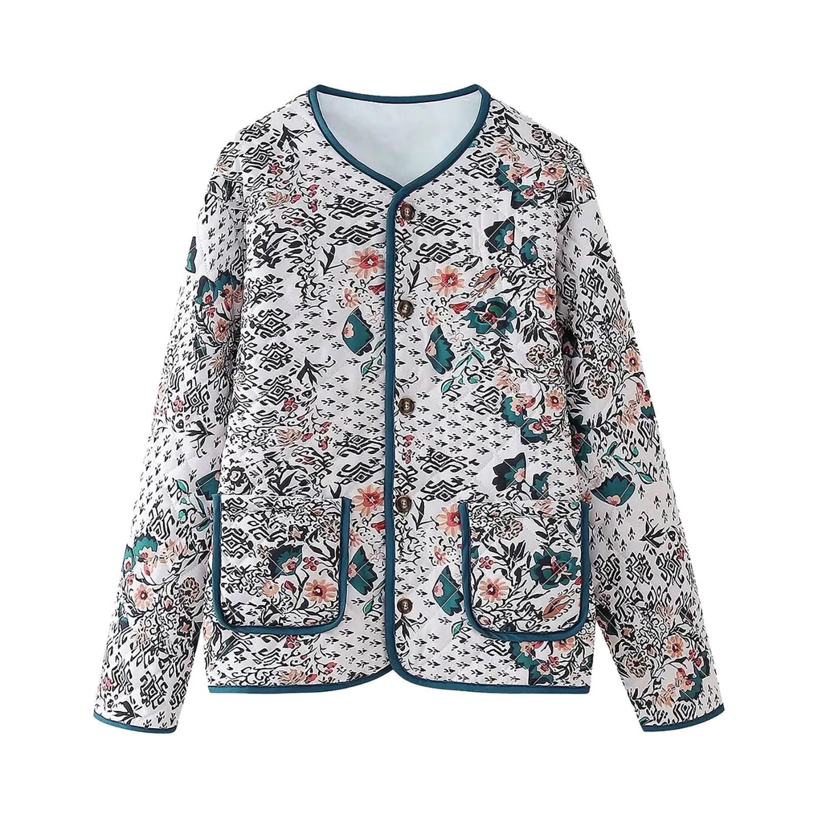 2024 Winter Fashion Color Splicing Printed Down Jacket Female Thick White Duck Down Short Women's Coat Overcoat Streetwear