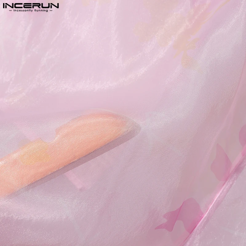 INCERUN 男性パンツ印刷メッシュシースルーセクシーな弾性ウエストズボン男性ルーズストリート夏 2025 パーティーファッションパンツ