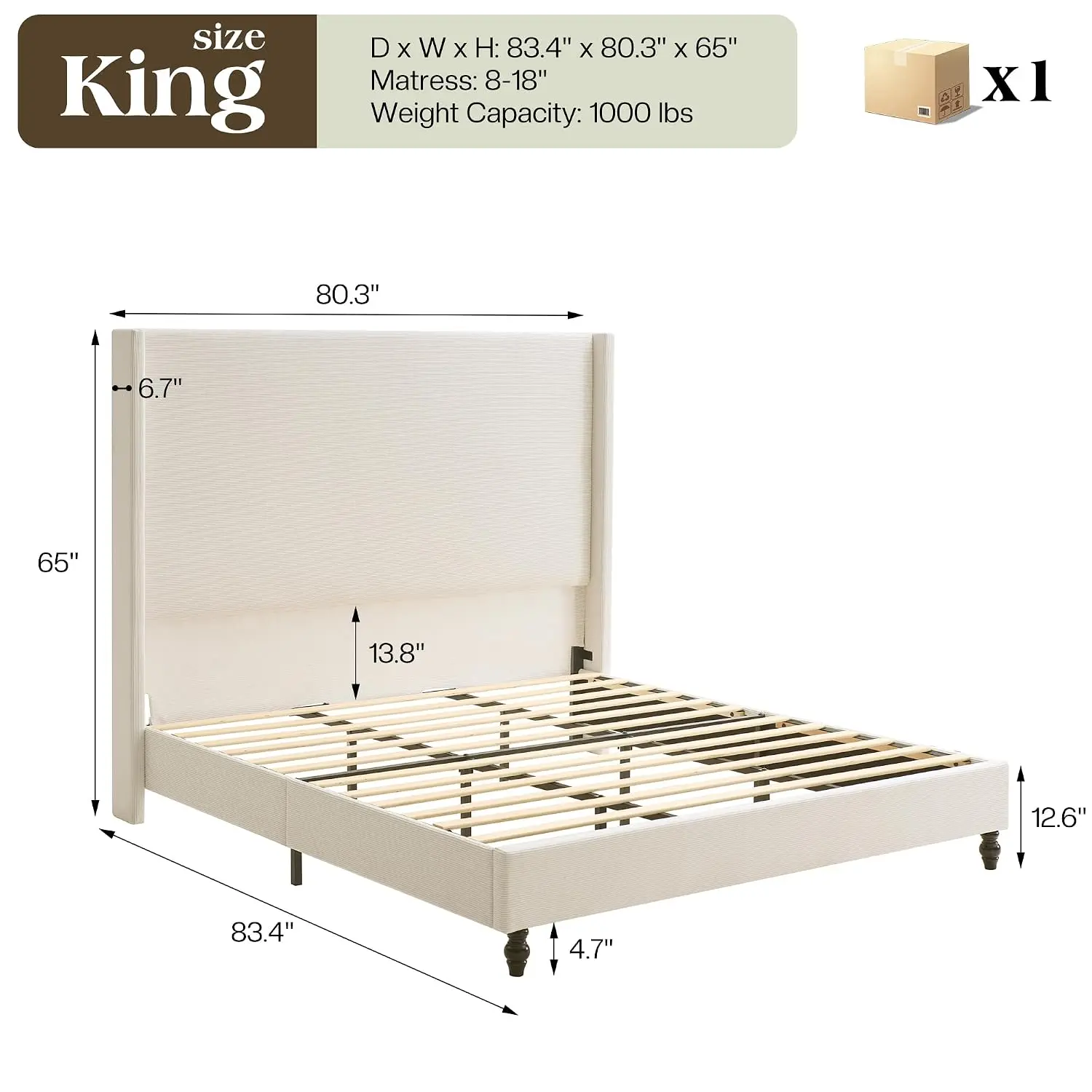 Upholstered King Bed Frame 65