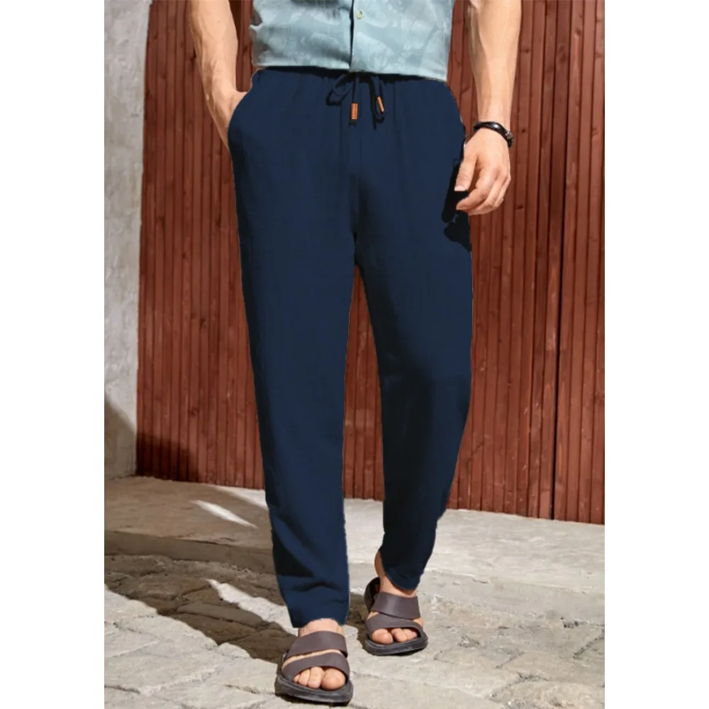 

Мужские брюки с карманами и завязками, брюки до щиколотки, однотонные повседневные брюки с высокой талией, легкие эластичные базовые свободные брюки