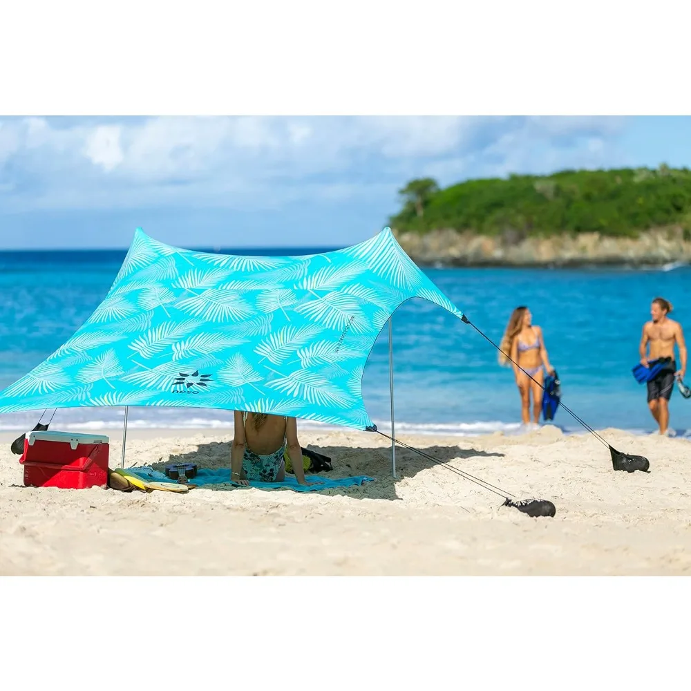 Tents Beach Tent with Sand Anchor, Portable Canopy Sunshade - 7' x 7' - Patented Reinforced Corners(Aqua Fronds)