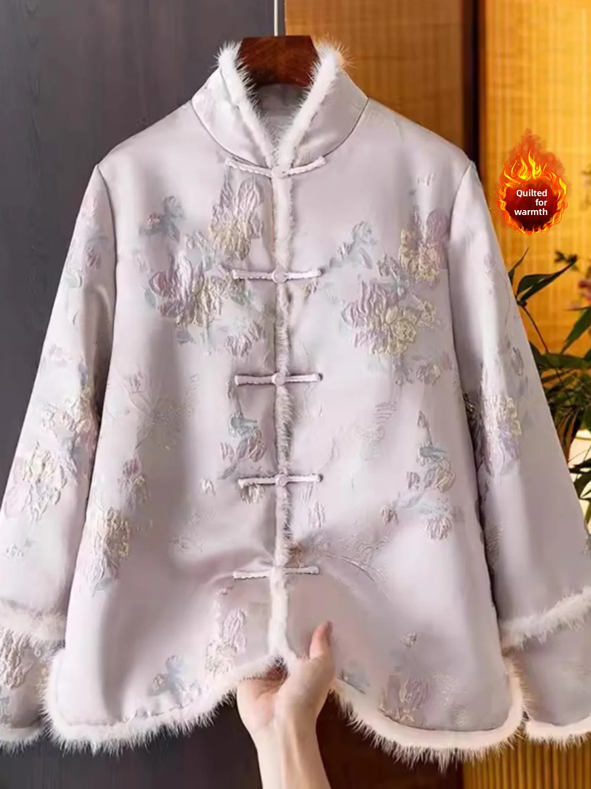 

Новая китайская антивозрастная вышитая хлопковая куртка с кроличьим мехом, национальная теплая хлопковая верхняя одежда на пуговицах