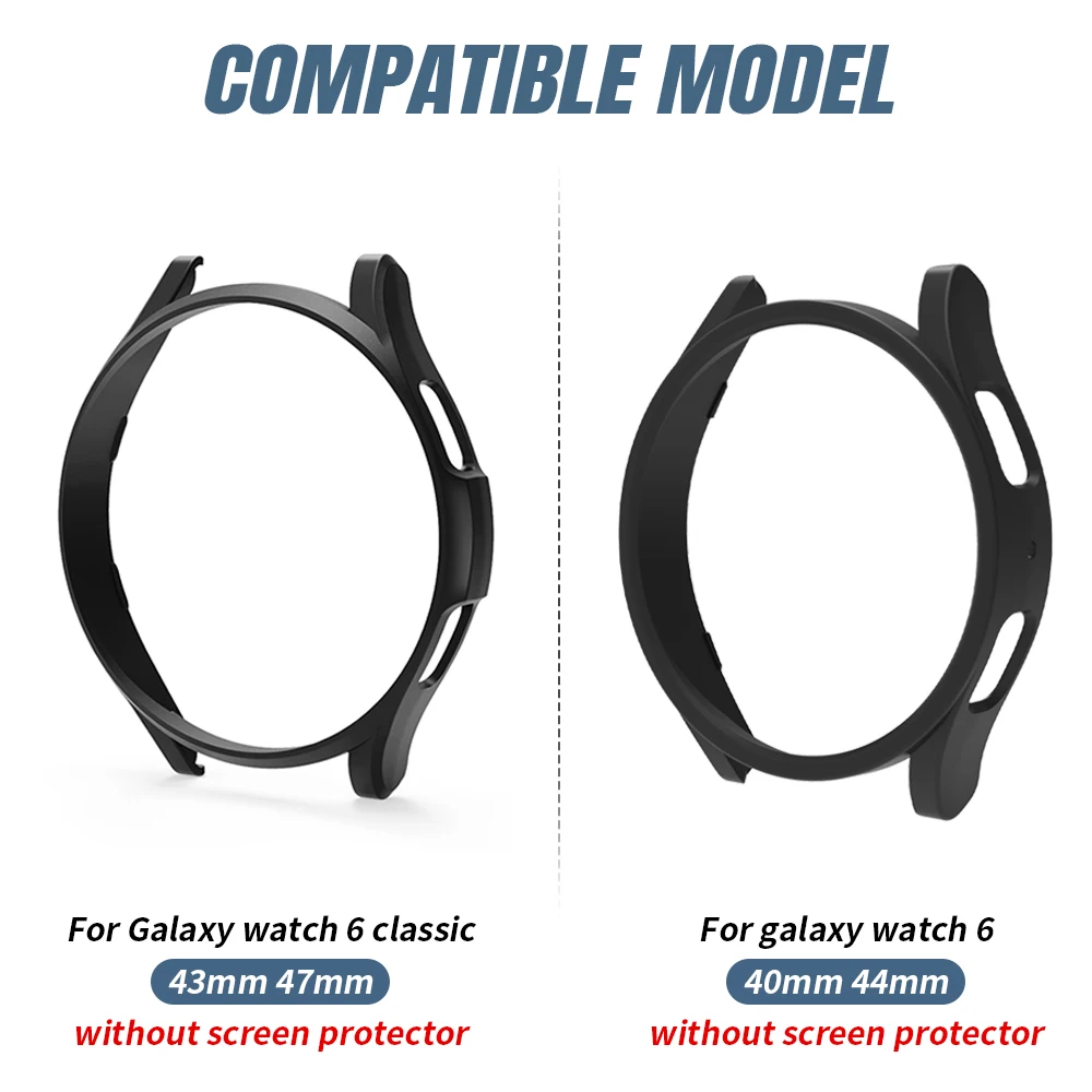 Coque pour Samsung Galaxy Watch 6 Classic, coque de protection pare-chocs,Hard PC Frame Matte All-Around Protective Bumper Shell pour Samsung Galaxy Watch 6 40mm 44mm coque de protection