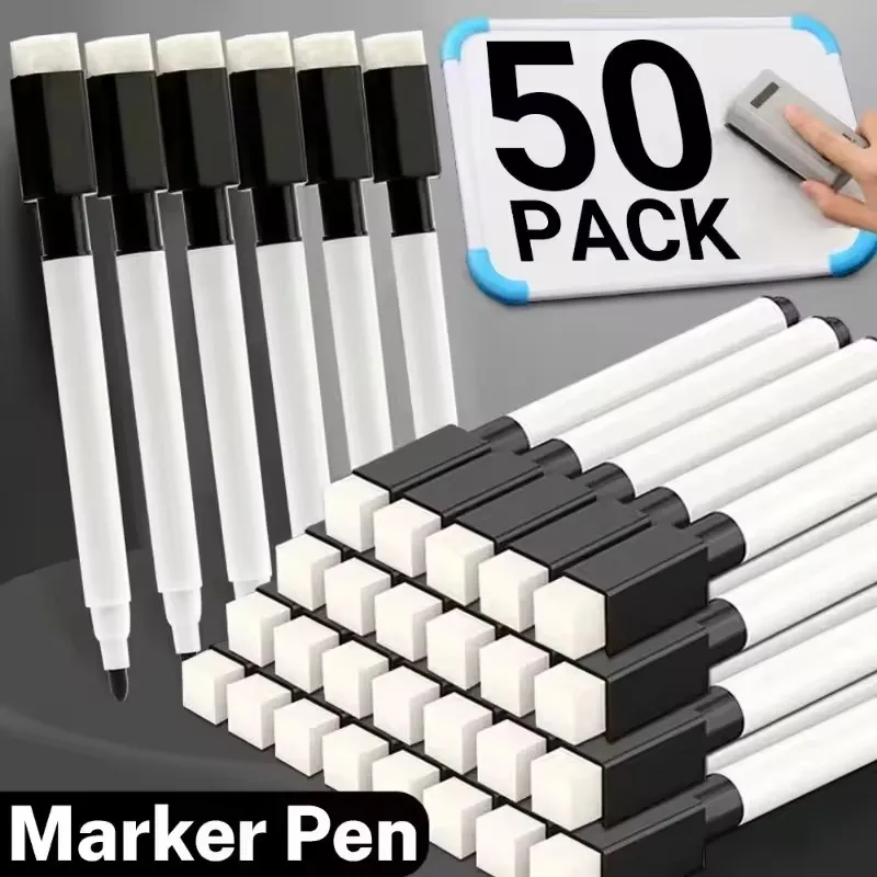 Magnetic Black Dry Erase Markers with Eraser Cap White Board Dry erase Markers Classroom Dry Wipe Pens for Home Office School