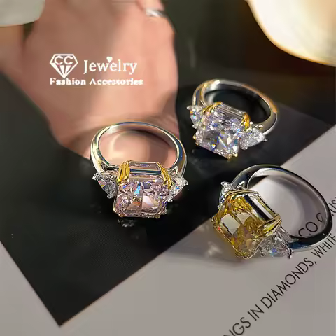 CC Ring Pink/Yellow Cubic Zircon Luxury Accessories Wedding Fine Jewelry Silver Color Engagement Ring Drop Shipping CC1665