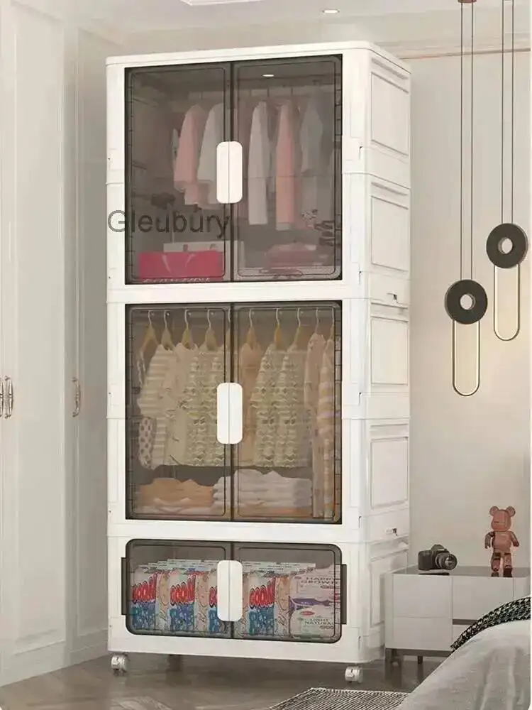 Wardrobe Cupboard Clothes Organizer Foldable Organizer Movable Storage Cabinets for Home Use Clothing Containers Bin with Wheels