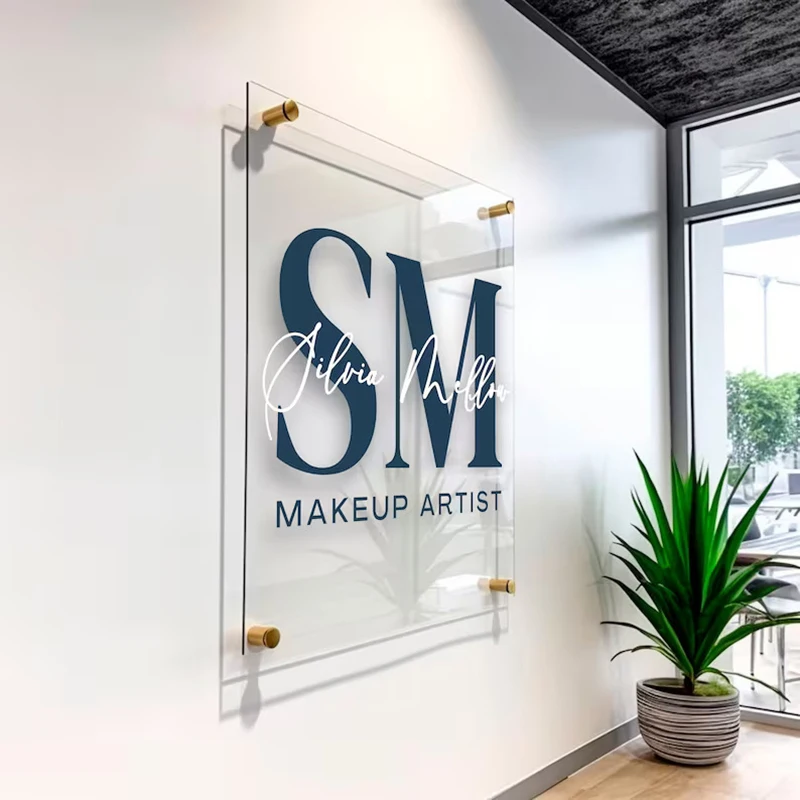 Custom Business Sign Acrylic Perspex Plates UV Printed Logo Beauty Salon Nails Studio Wall Aesthetic Decor Office Signage Plaque