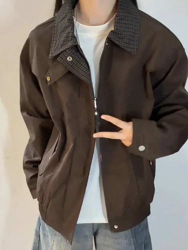 Cleanfit Harlington Brown Collar Workwear Style Short Jacket Youth Popular Loose Fit Autumn Men's Women's Baseball Uniform Coat