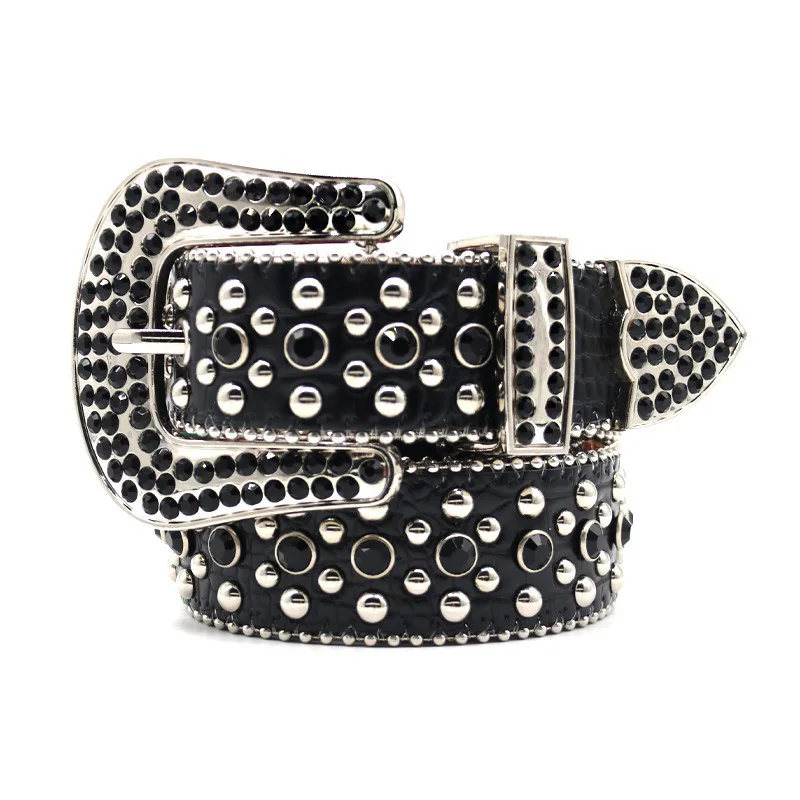 メンズカジュアルソフトレザーラインストーンベルトピンバックルスタッズベルトゴシックパンクドレスレディーススタイリッシュなウエストバンドデザイナーストラップオン