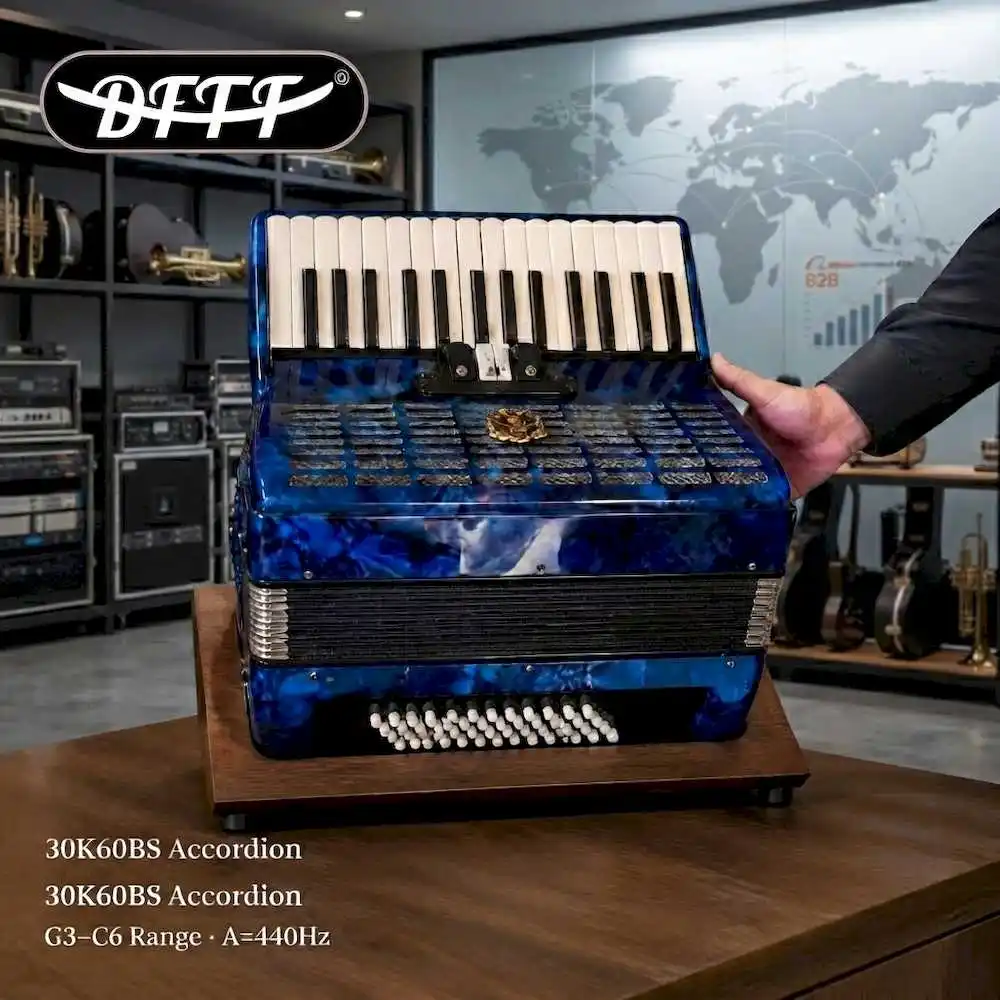 Portable Blue 30 Key 60 Bass Accordion Musical Instrument For Beginner Practice Teaching Stage Performance