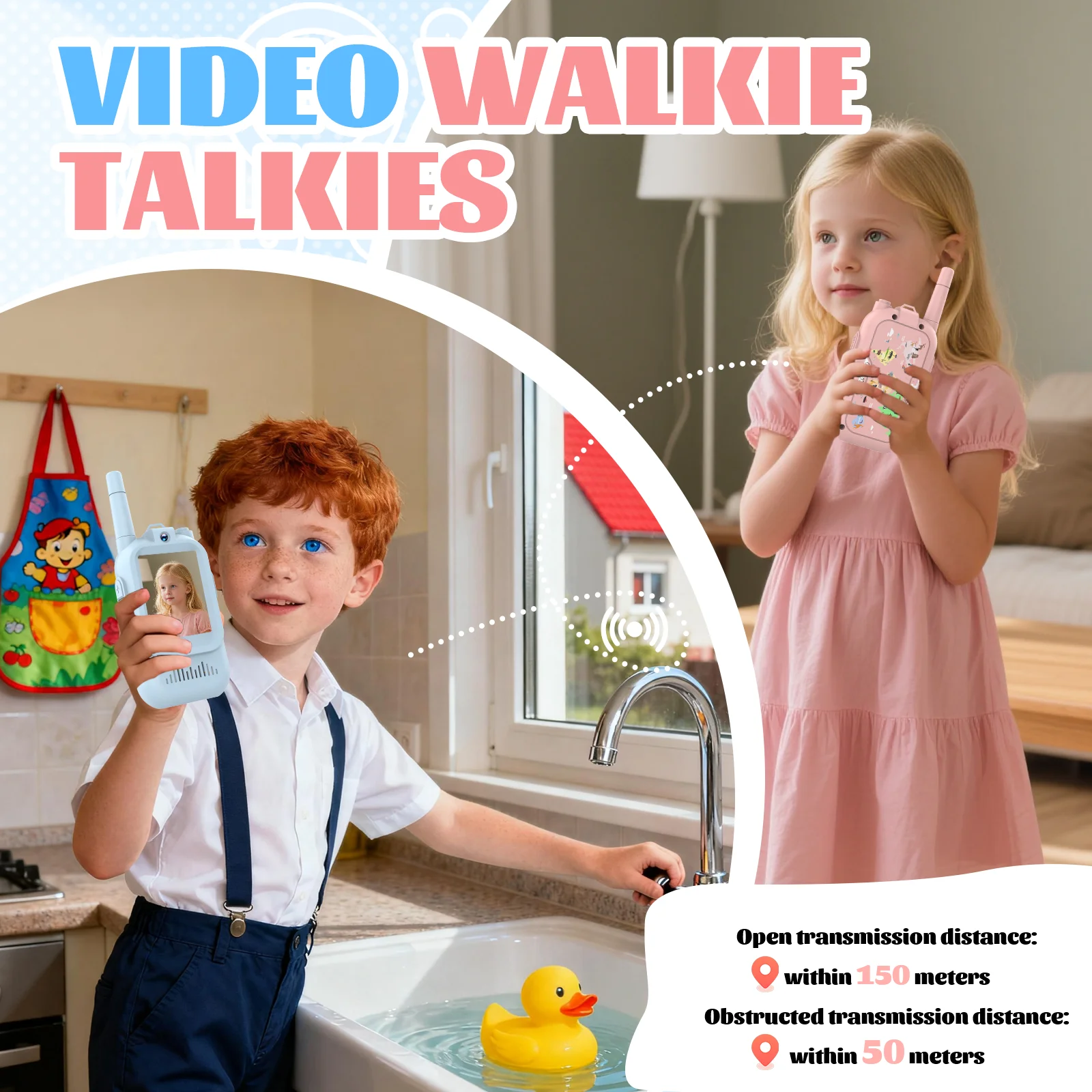 Video Walkie Talkie per bambini 1080P HD Confezione da 2 giocattoli ricaricabili per bambini per giochi di compleanno da viaggio in campeggio all'aperto