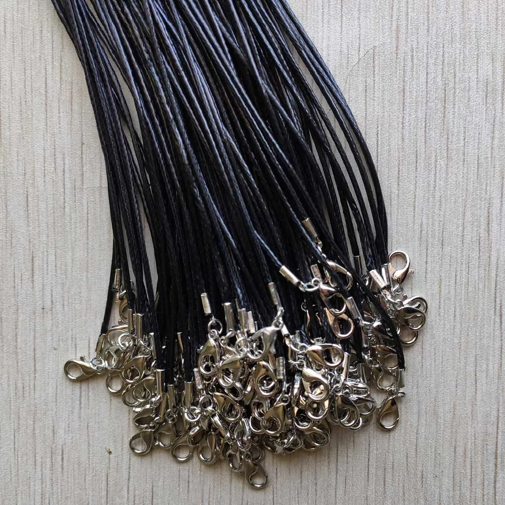 1.5mm Black Wax Leather Cord Necklace Rope 45 60 70cm Chain Lobster Clasp DIY Jewelry Accessories Wholesale 100pcs fast Shipping