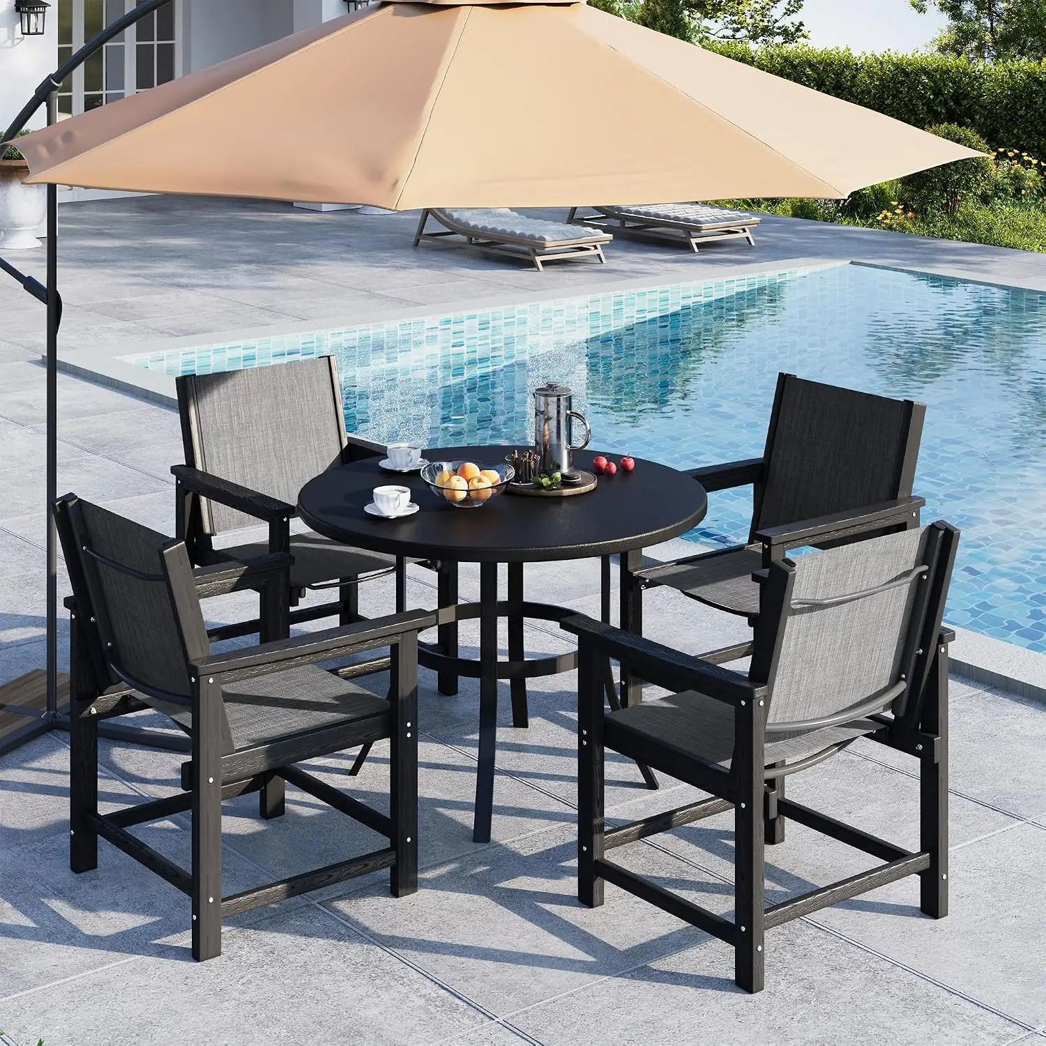 HDPE Outdoor Dining Chairs 4-Pack Weather Resistant Widen Patio Textilene Backrest Heavy Duty Frame Garden 330 lb, Customized