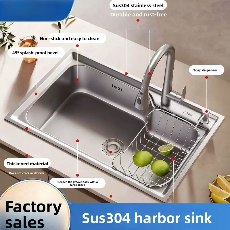 

Stainless Steel Kitchen Sink Integrated Washbasin Thickened Brushed Farmhouse Single Bowl USA EU Market Style Sink Kitchen Items