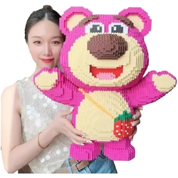 Disney-Extra Large Lotso Block Toy for Adults and Children, Cute Pet Bear, Love, Strawberry, DIY Gift, 45cm