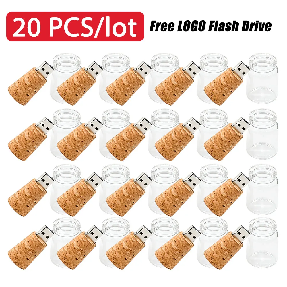 20PCS/LOT USB 2.0 Glass Drift Bottle With Cork USB Flash Drive Glass Bottle Pen Drive 4GB 8GB 16GB 32GB 64GB Wedding Gift