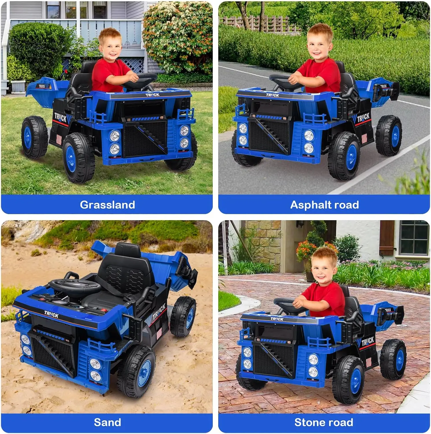 Camión volquete de 12V para niños, vehículo de construcción eléctrico con Control remoto, pala de cama volquete, reproductor de música, velocidad ajustable