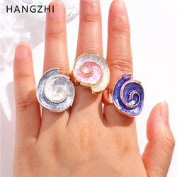 HangZhi Conch Shape Elastic Ring Colorful Enamel Chunky Adjustable Vintage Party Jewelry for Women 2024 New Design