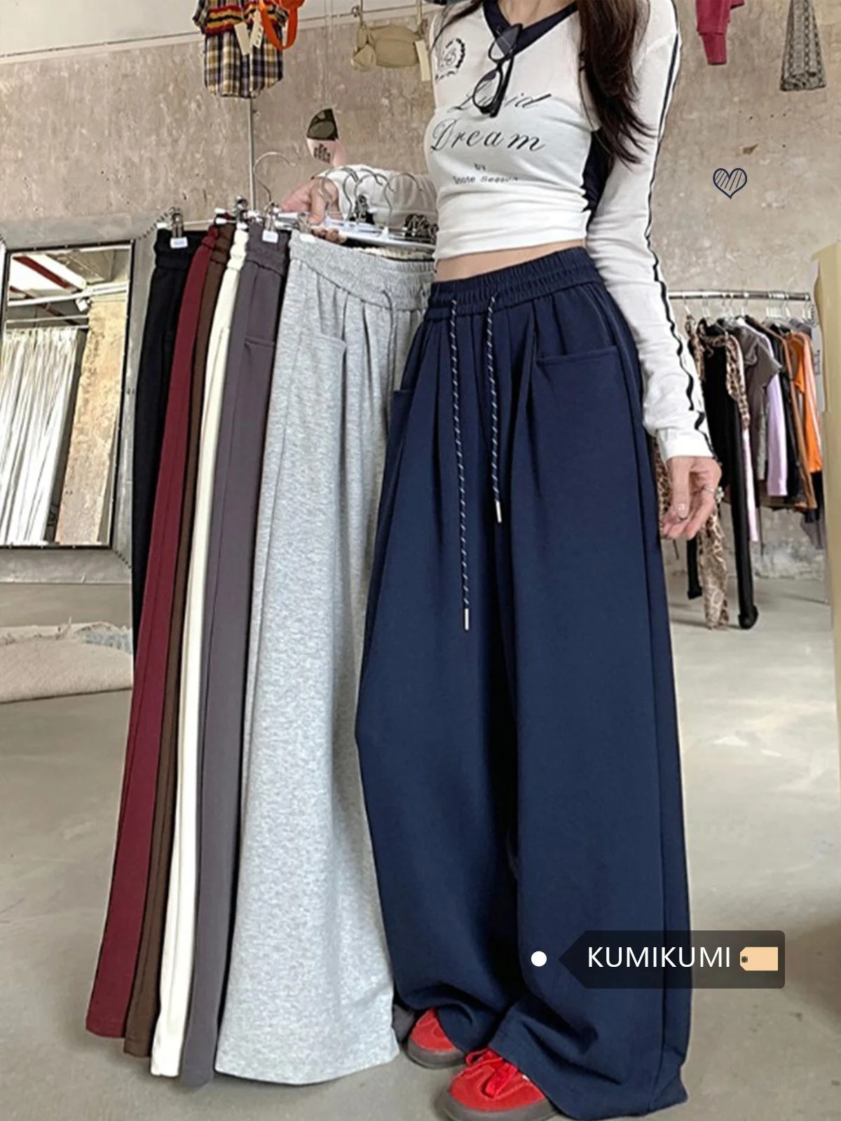 

Laid-back Style Casual Sweatpants High-waisted Wide-leg Thickened Fleece Straight-leg Pants Spring Autumn Winter Women's Long...