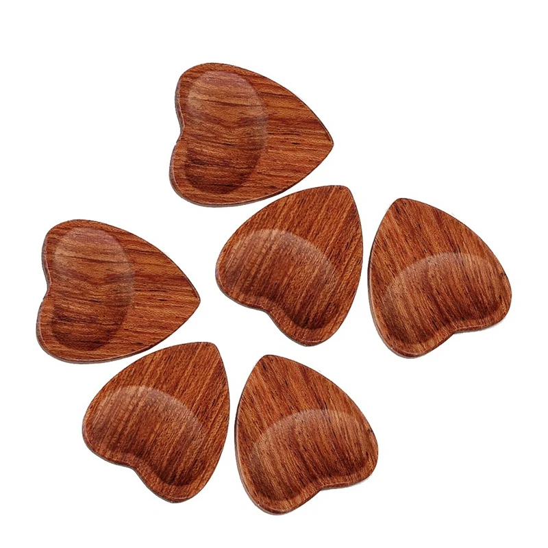 6Pcs Wood Acoustic Guitar Picks Heart Shape Picks Parts Musical Instrument Guitar Accessories