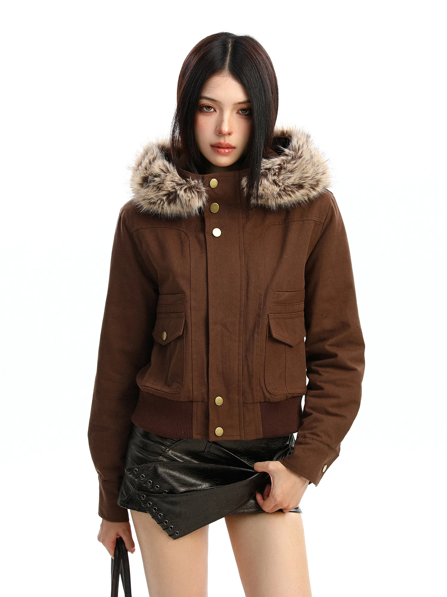 

American Design Sense Hooded Workwear Jaet Cotton Coat Women's Autumn Winter Loose Versatile Warm Outerwear Biggold