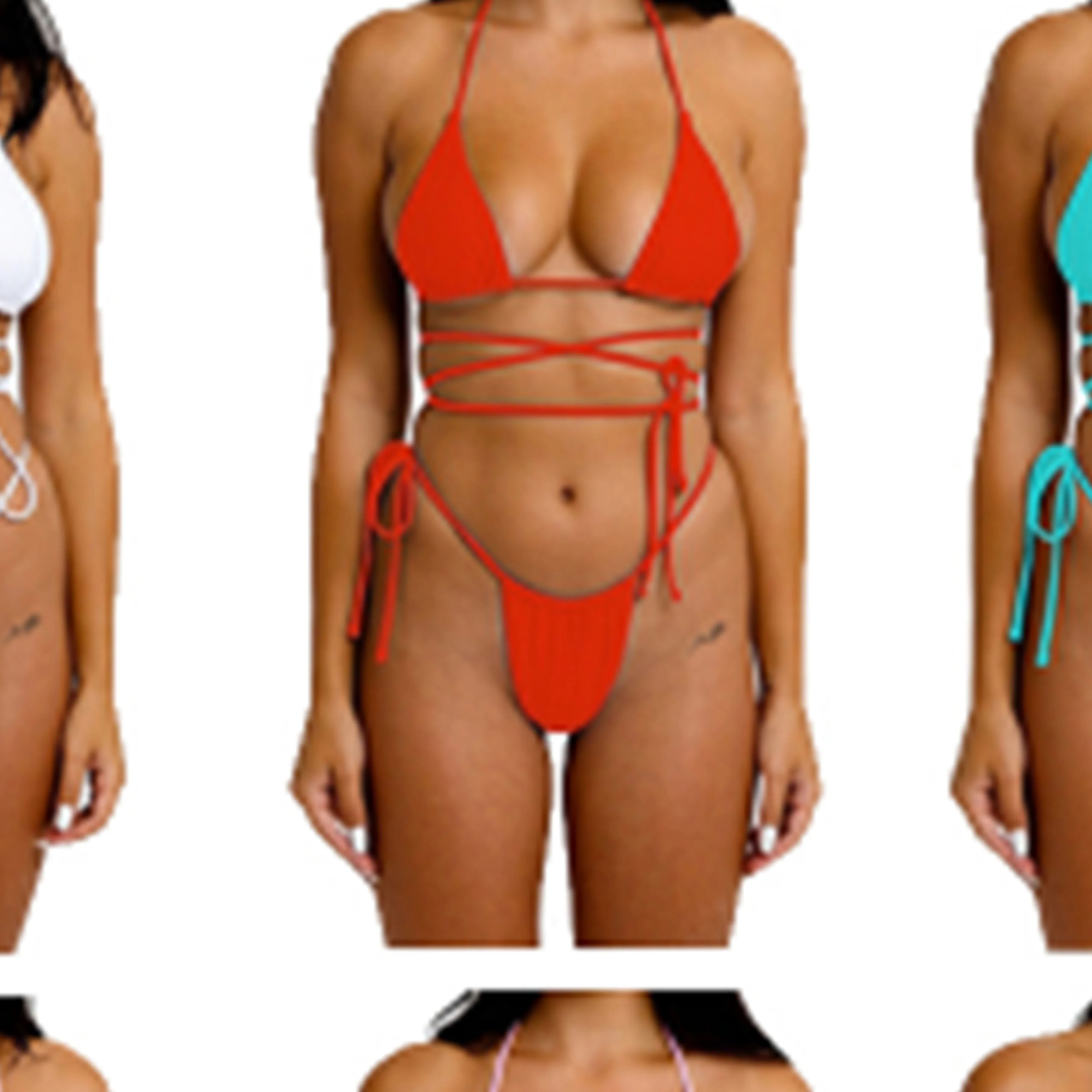ملابس سباحة مقسمة من قطعتين ، بلون واحد ، مثير ، قصة ضيقة ، حزام ، بيكيني ، ملابس شاطئ ، ربيع #4
