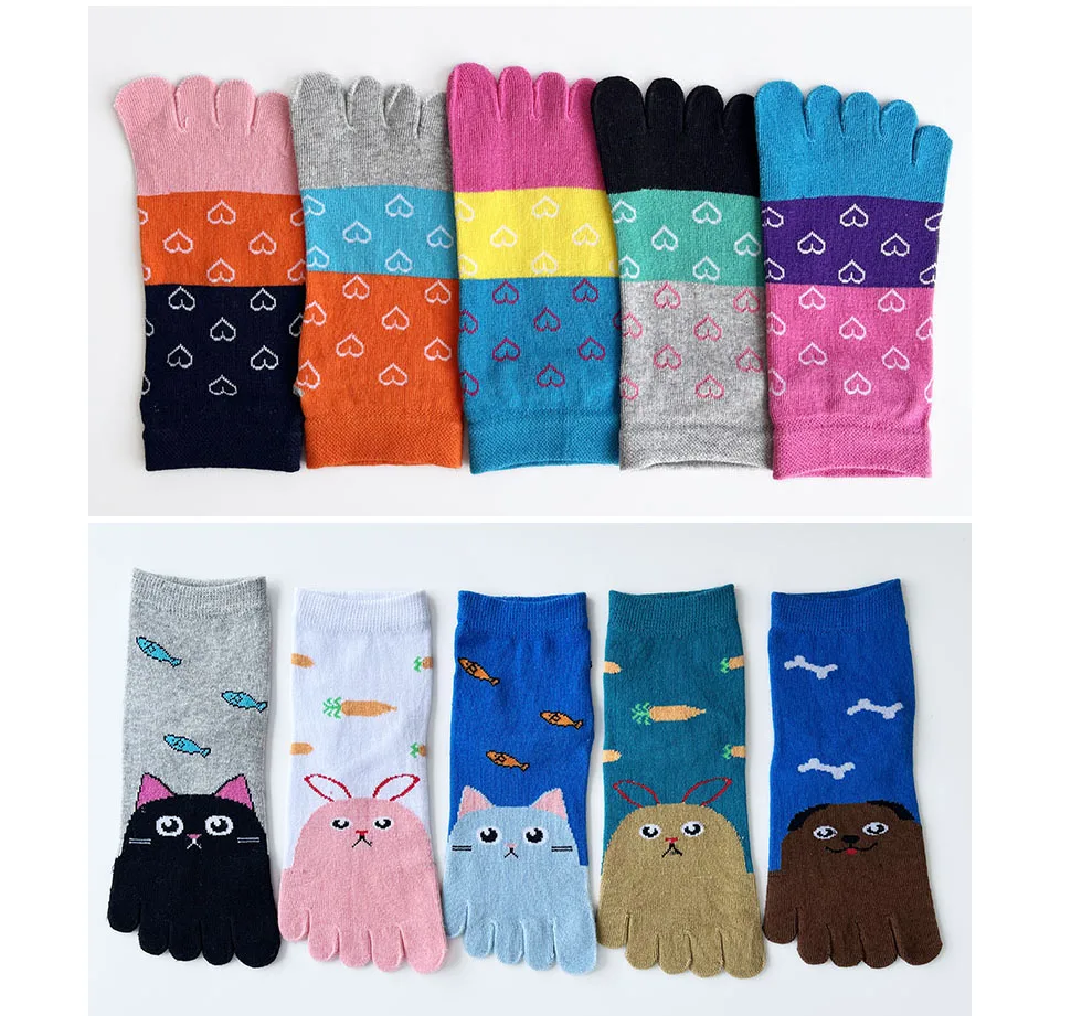 Fünf-Finger-Socken für Damen und Mädchen, Baumwolle, gestreift, Liebe, schweißabsorbierend, niedlich, lässig, antibakteriell, atmungsaktiv, Zehen-Söckchen für Studenten – Detail 3
