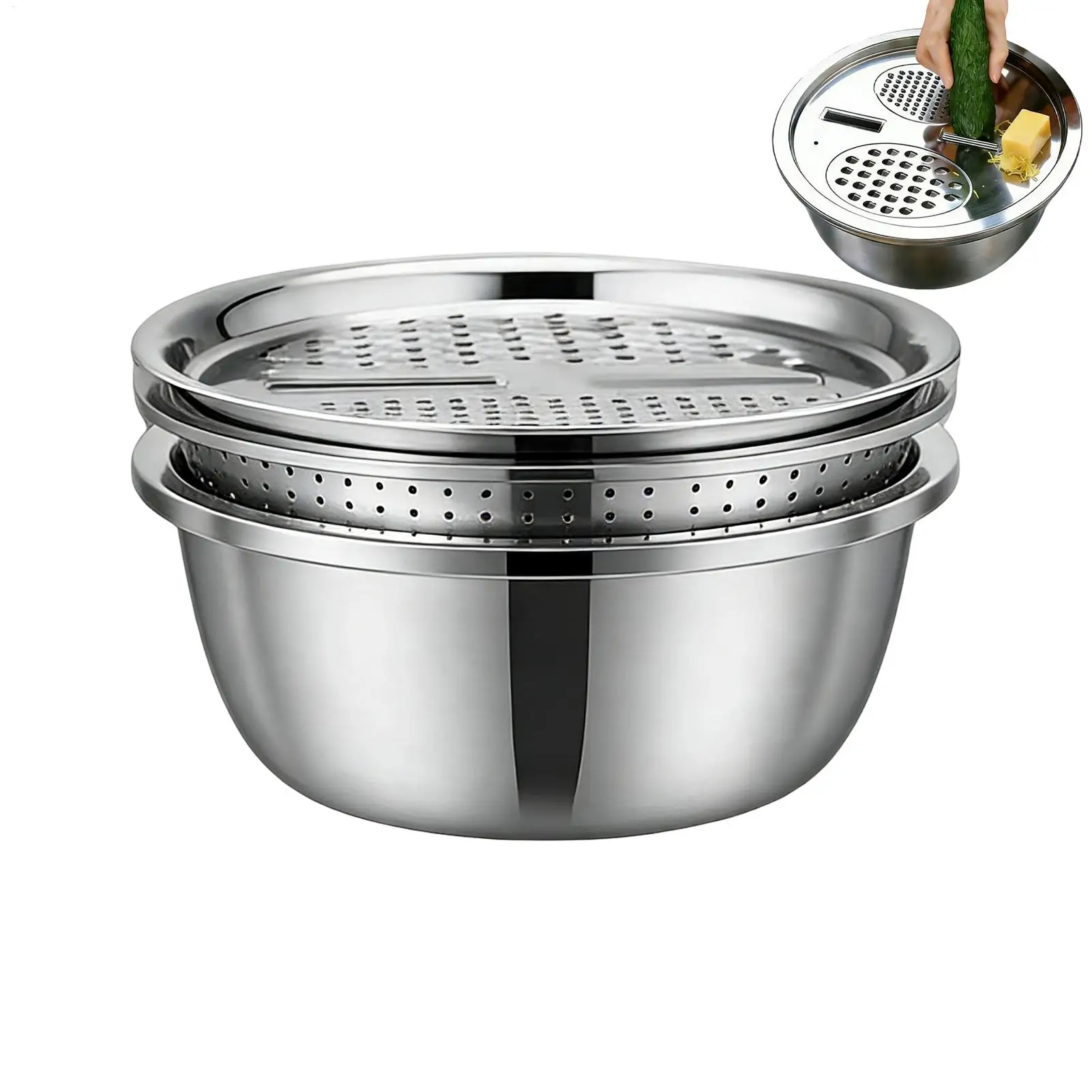 Stainless Steel Colander Bowl Multifunctional 26cm Strainer Colander Set for Vegetables Fruits Rice Washing Draining Kitchen