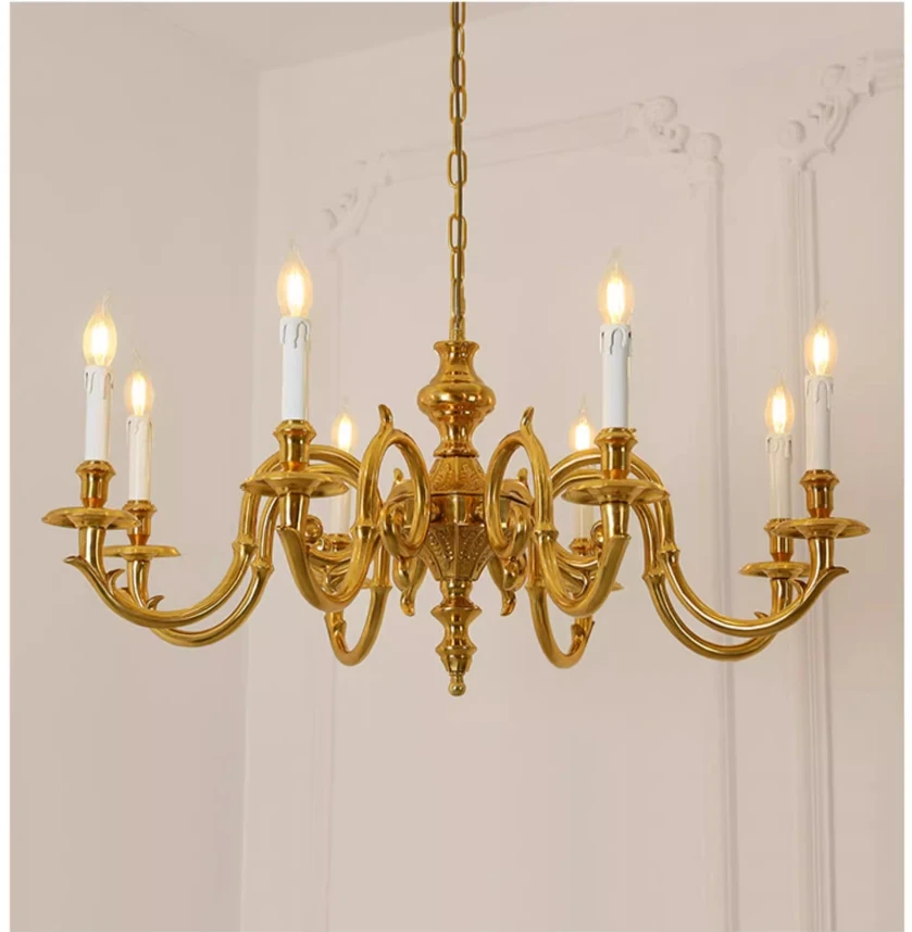 French Style Copper Chandelier Pendant Lamp D85cm H45cm 8 Lights Porch Lamp Chandelier Indoor Hanging Lights Candle Home Lights