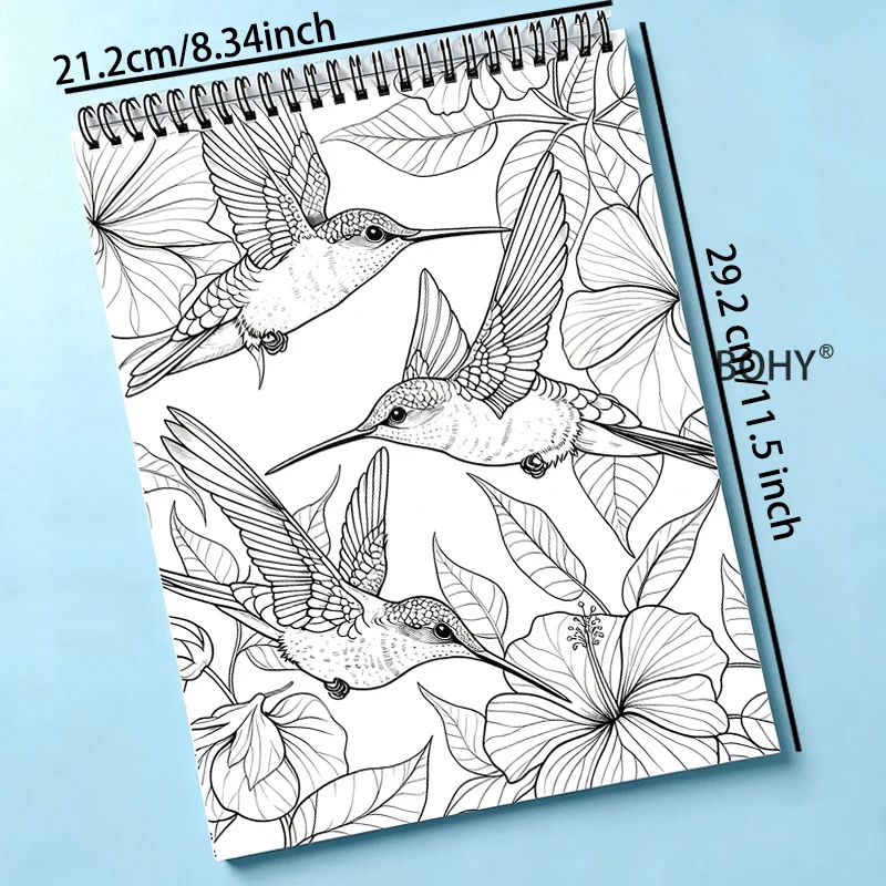 1 Large-sized Natural Style Painting Book, Include Art Drafts with Themes Such As Flying Hummingbirds/blooming Flowers, 32 Pages