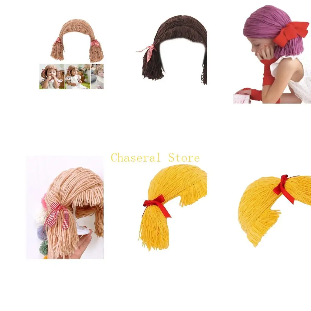 E7CE Handcraft Kids Hat for Winter Warmth and Charm Middle Part Braid Hairpiece Bonnet Caps Cosplay Headgear