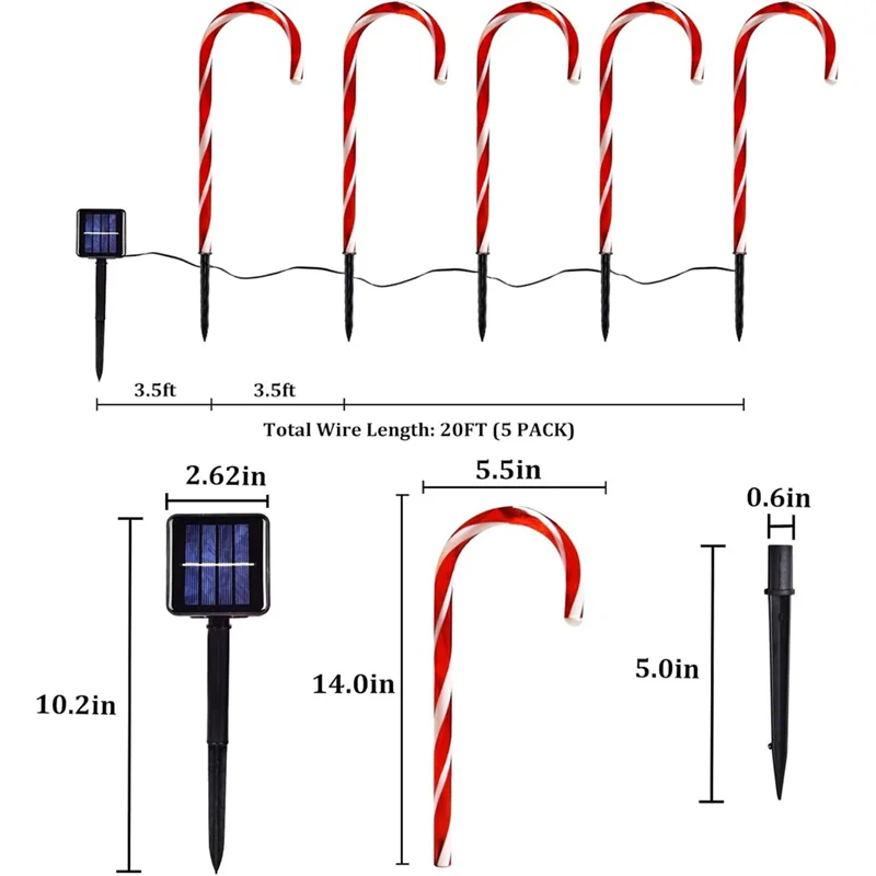 ABRU-Waterproof Pathway Garden Lights Solar Christmas Candy Cane Lights,Outdoor Christmas Decorations