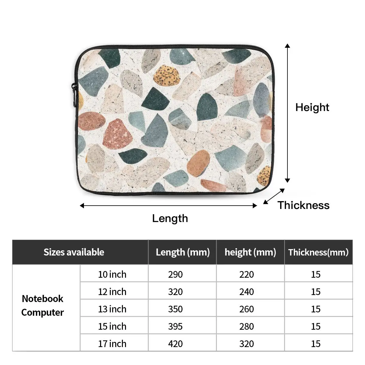 Seamless Terrazzo Stone Pattern Notebook Laptop Bag Case Pouch For Macbook Air Pro Tablet Shockproof Case Bag