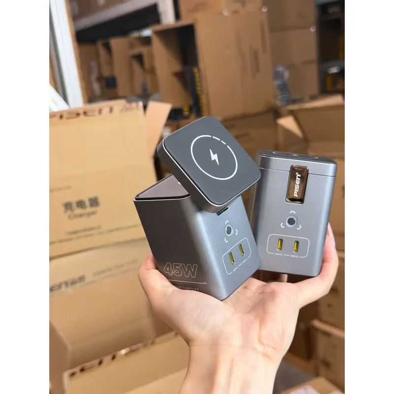 for Pinsheng 45W Desktop Charging Station Three in One Wireless Charger with Dual C Fast Charging Port