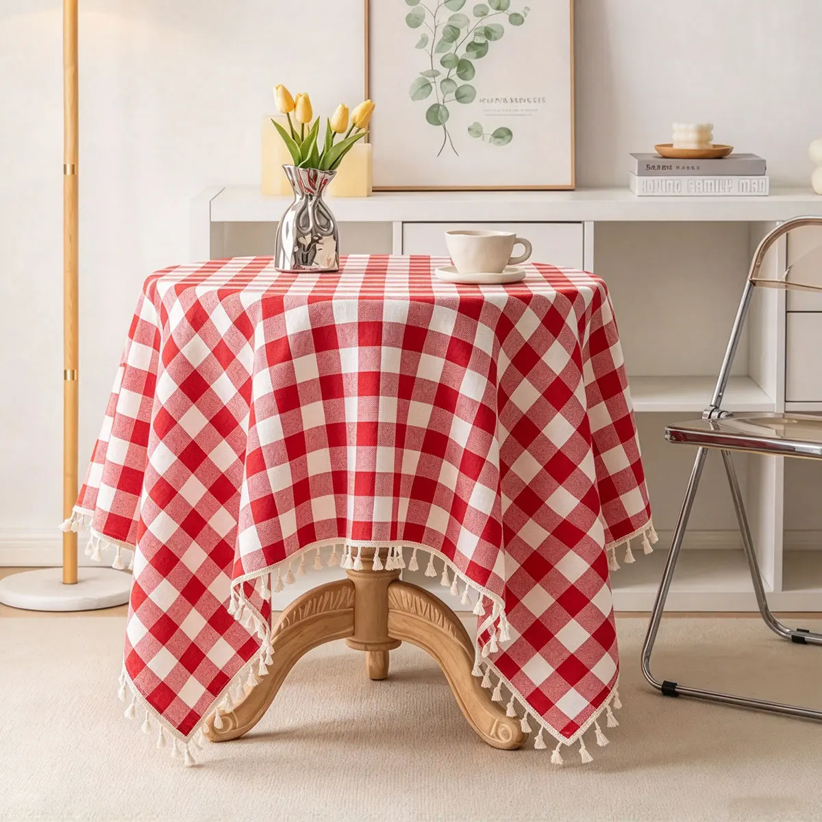 Red Checkered Tablecloth Cover With Checkered Pattern, Suitable for Decorating Tablecloths During Festivals, Weddings, And Outdo