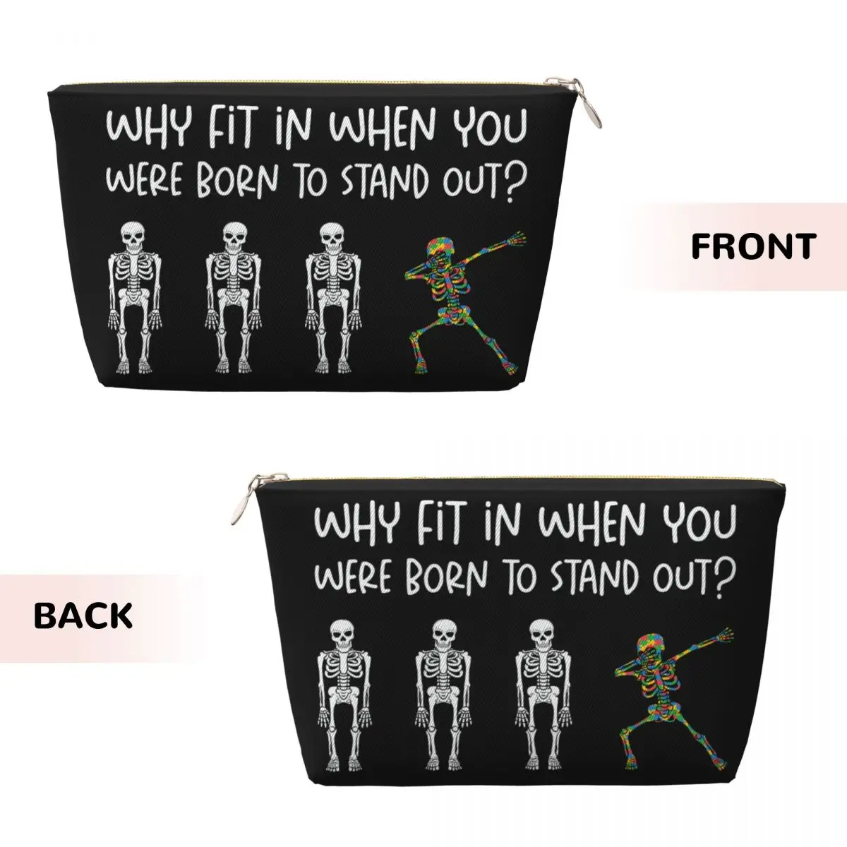 Custom Colorful Skeleton Dabbing Support Autism Awareness Makeup Bag Travel Cosmetic Organizer Cute Storage Toiletry Bags