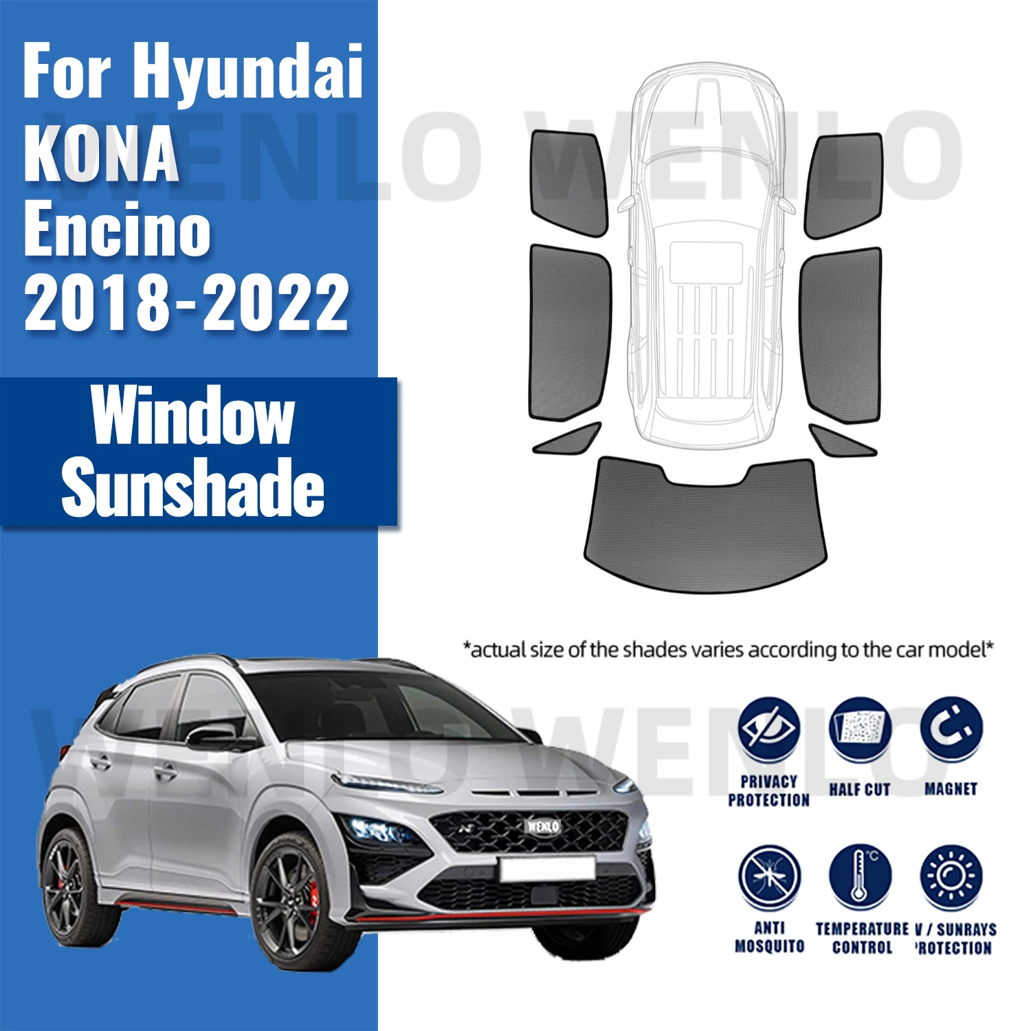 

For Hyundai Kona OS Kauai Encino 2017-2022 Car Curtain Window Sunshade Covers Magnetic Sun Shade Visor Solar Auto Accessories