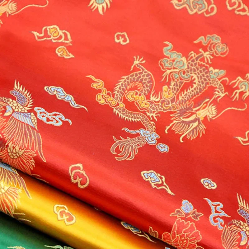 Width 90cm Red Brocade Jacquard Cloth Costume Chinese Wedding COS clothing cheongsam material Damask Satin fabric Dragon Phoenix