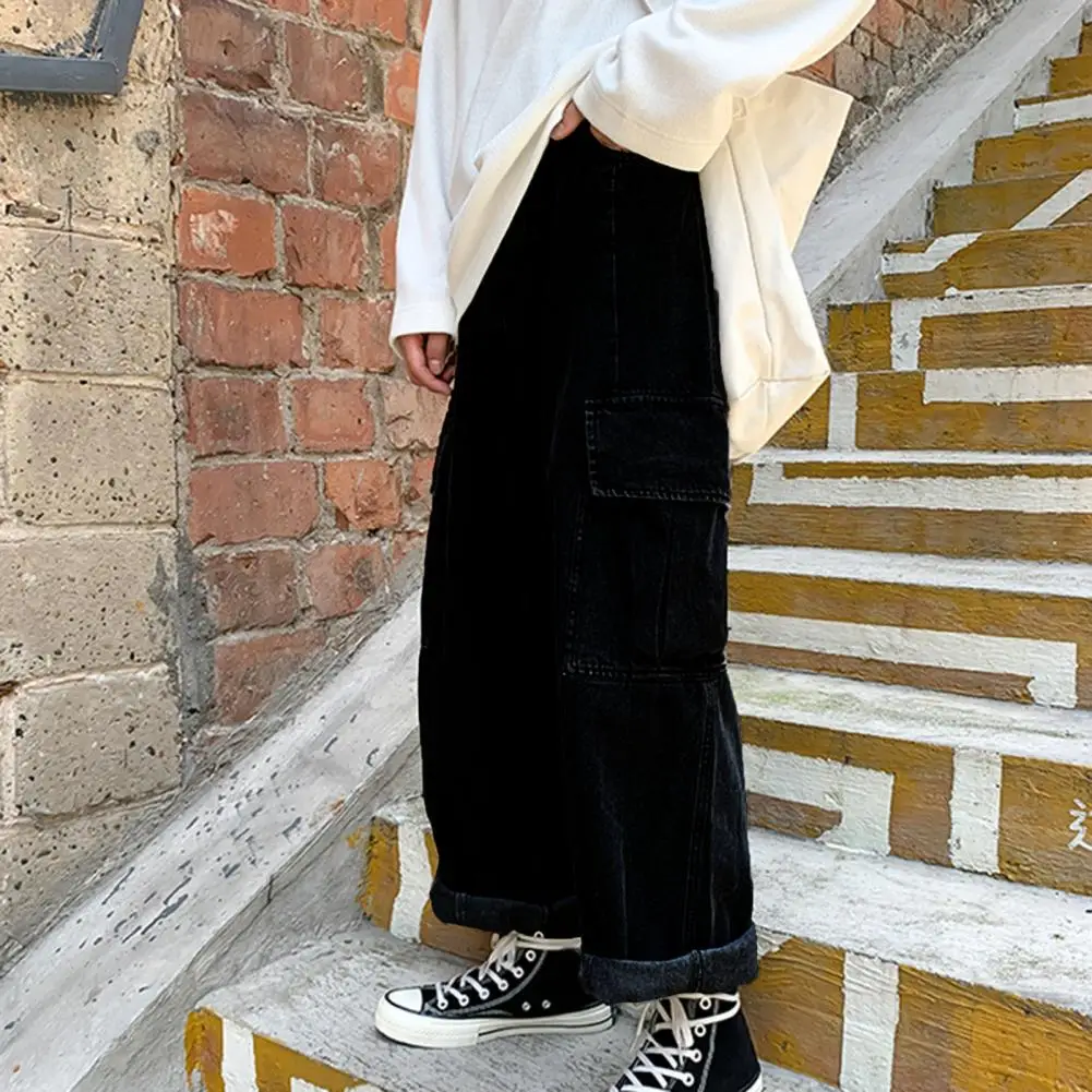 Autumn Men's Loose Fit American Style Hip Hop Vintage Cargo Pants Versatile Wide Leg Jeans Harajuku Trousers Casual Pants