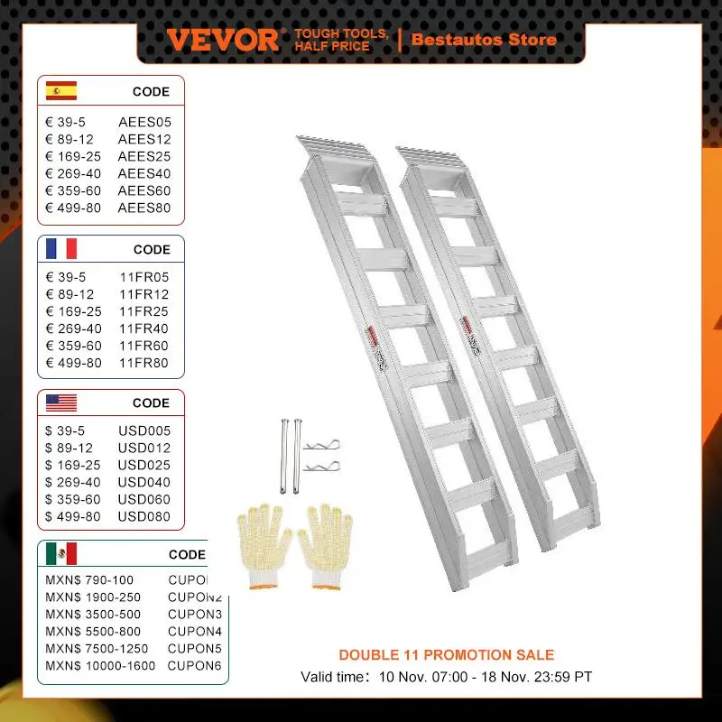 VEVOR Aluminum Ramps 6800/1500/1250 lbs Heavy-Duty Ramps Universal Loading Ramp for Motorcycle Tractor Trucks Lawn Mower 1/2Pcs