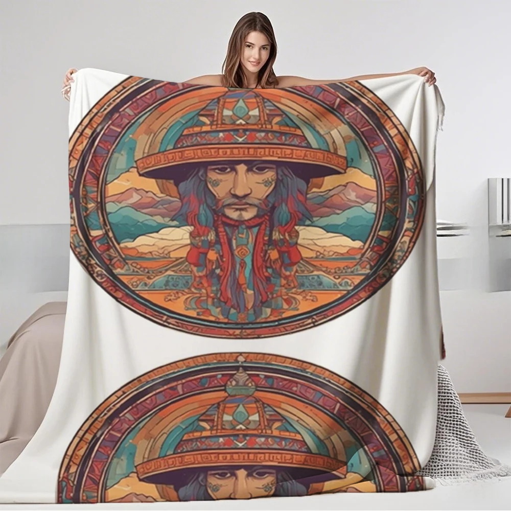 

Bohemian Flannel Soft Blanket The Ancestral Guardian Bed Scarf Comforter Blankets For Family Camping With Skin-friendly