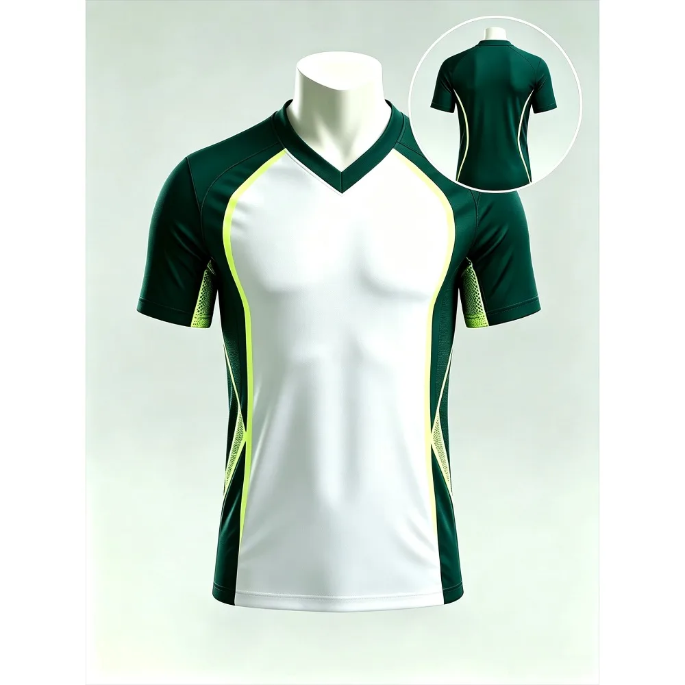 2026 Summer Color Block Splicing Sport Jersey V‑Neck Short Sleeve Soccer Match Training Breathable Athletic Men Sports Top