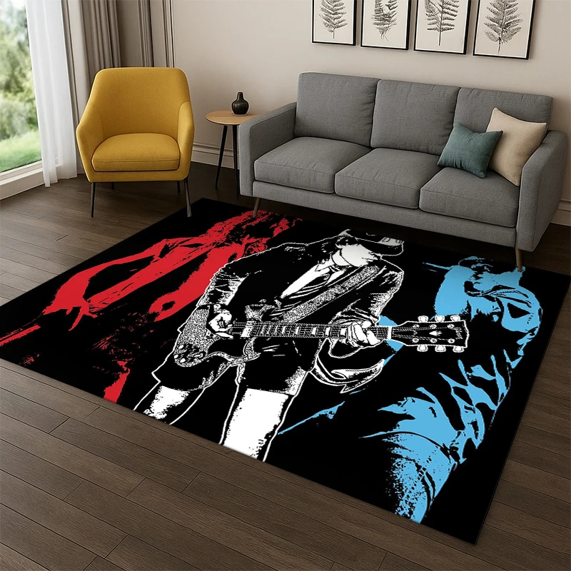 Kids Outdoor Area - Retro ACDC Rockband Cartoon-Teppich für Spielzimmer,
