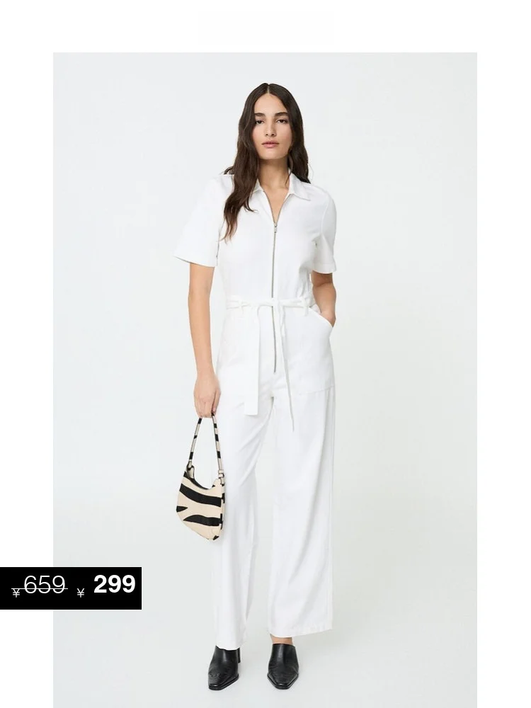 

Женский джинсовый комбинезон Mango с воротником-стойкой, поясом на талии, высокой талией, длинными брюками, хлопок, весна-лето, повседневная одежда