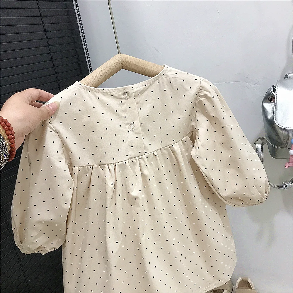 Kids Korean Inspired Polka Dot Dress 2026 New Design Bowknot Decoration Fashionable Princess Dress for Spring and Autumn