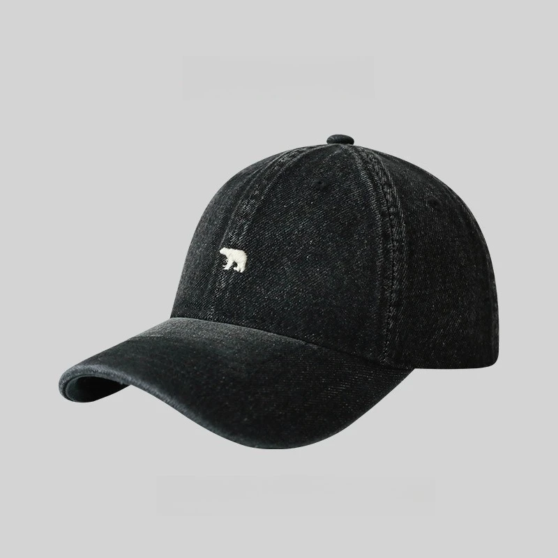 قبعة بيسبول عصرية من قماش الدنيم المغسول الدب القطبي المطرز للرجال والنساء مع محيط رأس كبير بحافة واسعة