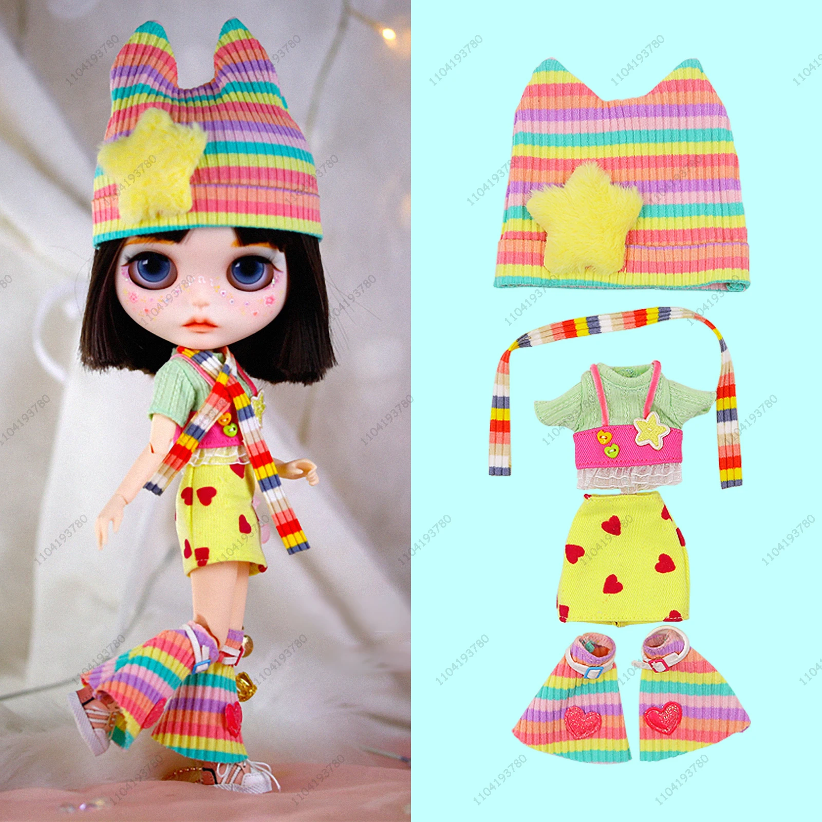 

Blyth Doll 19 Joints Body 30CM 1/6 Doll Azone Clothes Colorful Dopamine Dressing Beanie Knit Cap Leisure Cute Suit Doll Clothes