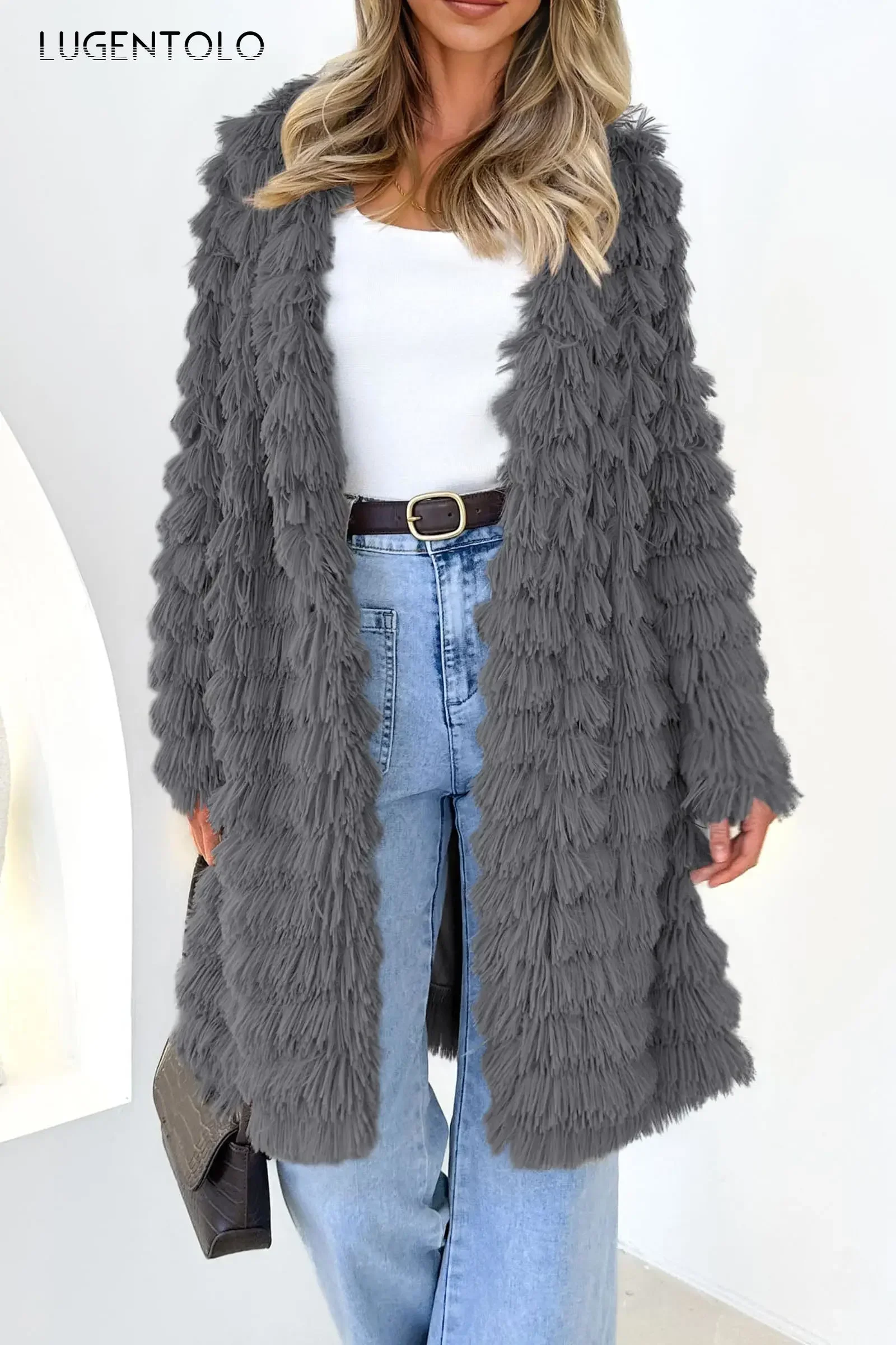 Women Faux Fur New Coat Warm Autumn Winter 2023 Fashion Simple Lady Elegant Cardigan Outwear Comfortable Cloth Lugentolo