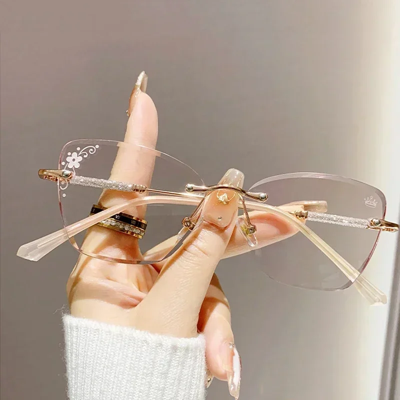 Fashionable Cat Eye Reading Glasses Luxury Diamond Square Far Sight Eyeglasses Men Women Retro Anti-blue Presbyopia 0 To +4.0
