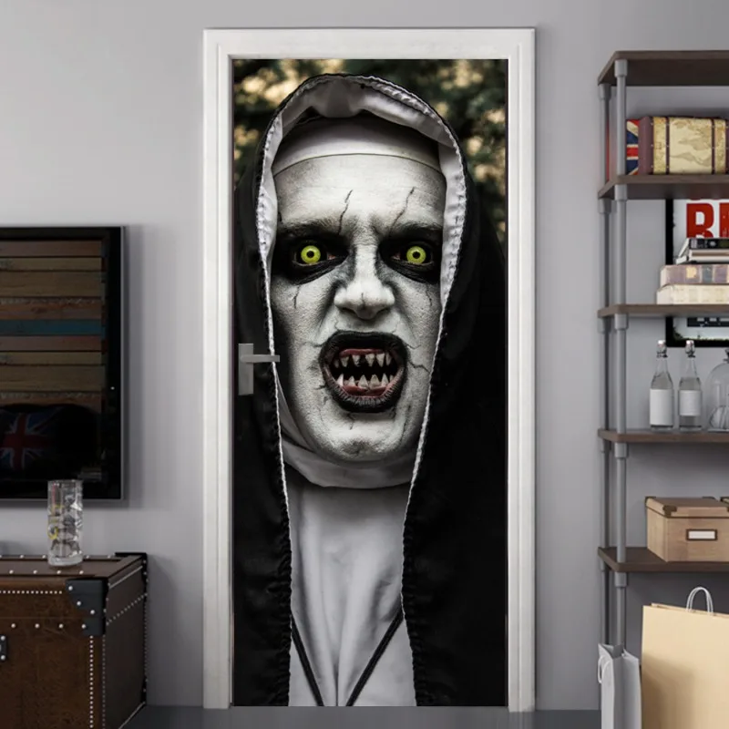 Halloween Door Cover, Halloween Door Backdrop Banner Ghost Creepy Devil Go Crazy Terror Theme Scary Halloween Party Decoration